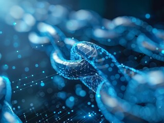 Blue glowing chain of particles. Abstract digital background.