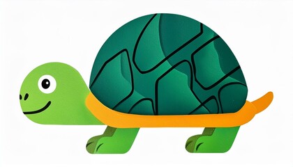 The cute and funny green tortoise with shell is crawling sideways. A modern flat illustration