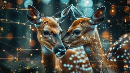 Two deer in the forest with bokeh background
