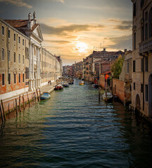 Grand Canal, Venice with View of the river and city historical architecture. with gondolas in Venice, Italy. in winter time. © MD Media
