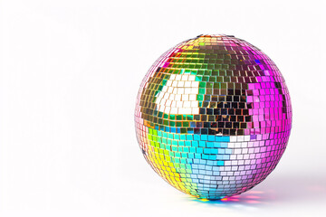 Brightly colored disco ball with a glossy finish on white