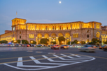 Republic of Armenia. Evening Yerevan. Architecture of Armenian capital. Main architectural complex...