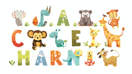 Cute Animal Alphabets for kids education set Vector style