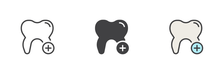 Tooth and plus different style icon set