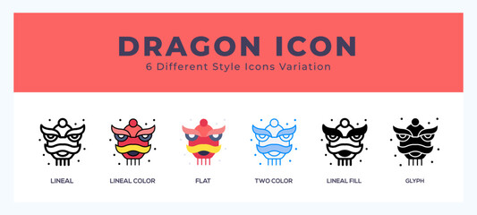 Naklejka premium Dragon pack of icons. vector illustration.