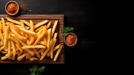 French fries with toppings on a wooden background