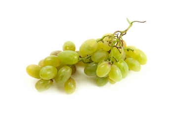 Bunch of organic green grapes isolated on white background.