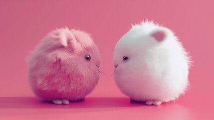  two cartoon rabbits on a pink background