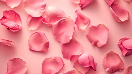 Elegant pink rose petals scattered on a soft background. A romantic and delicate setting, perfect for special occasions and serene themes. Ideal for design and decor. AI