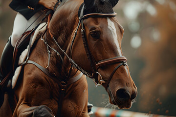  a equestrian's hands holding the reins while guiding their horse through a show jumping course, showcasing the connection and communication between rider and horse