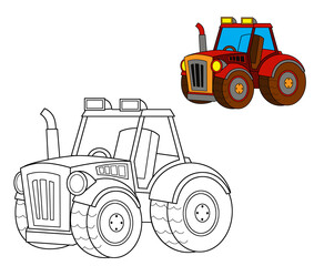 cartoon farm ranch car vehicle tractor isolated coloring page isolated background illustration for children