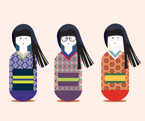 Stylish Girl Dolls with Traditional Fashionable Japanese Kimono Version 2