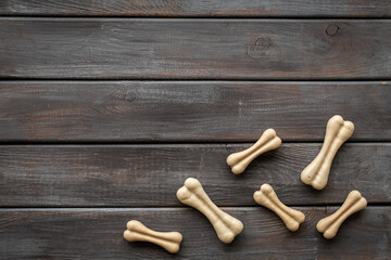 Dog food and treats - chew bones pattern, top view