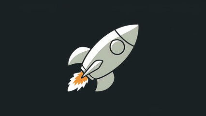 A sleek, stylized 2D rocket design Set against a deep black background, the rocket's streamlined shape and glowing engine emit a sense of speed and energy