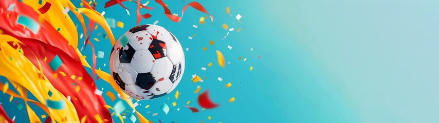EM European Championship 2024 sport win, triumph, winner celebration concept background illustration  - Soccer ball and confetti