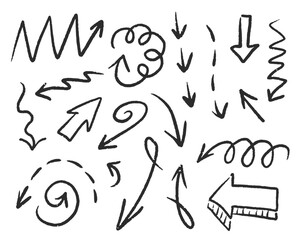 Grunge doodle texture brush stroke elements. Line movement element, emotion effect decoration icon. Simple blob grunge paint texture arrows, speech balloons, line style emphasis, arrows