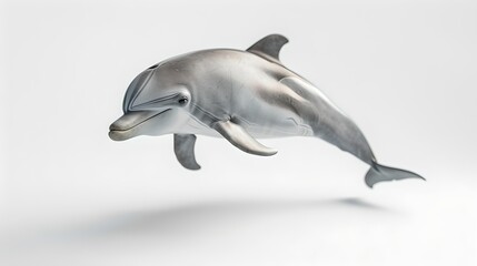 Graceful dolphin mid-leap, showcasing natural marine elegance. Perfect for educational and environmental materials, this realistic depiction resonates with wildlife enthusiasts. AI
