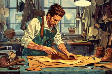 A man is seen working on a piece of wood. Suitable for woodworking and craftsmanship concepts