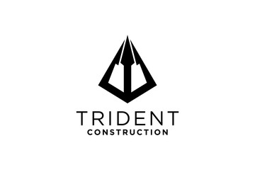 Simple vintage poseion trident spear template Logo.