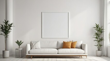 Frame mockup, ISO A paper size. Living room wall white poster mockup. Interior mockup with house background. Modern interior design. 3D render