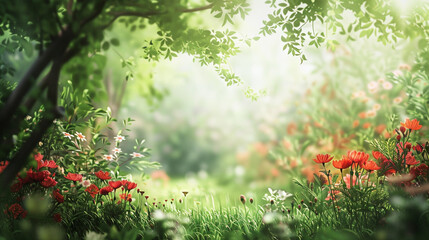 Soft Focus Garden A serene garden scene with vibrant flowers and lush foliage gently blurred in the background creating a dreamy and tranquil atmosphere.