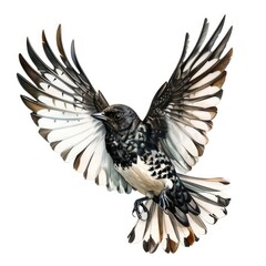 Naklejka premium Magpie bird black and white feathers, isolated on white background
