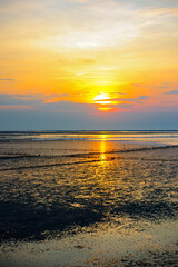 Beautiful sunrise over the horizon. Aerial photography. sunrise in the ocean. Beautiful seascape and sun on orange sky background , landscape Thailand.