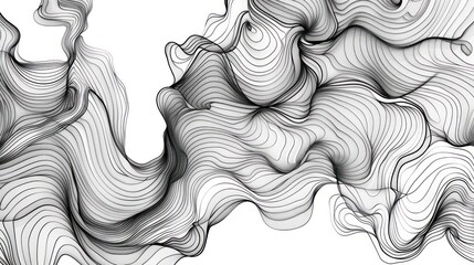 A black and white drawing of a wave with a white background
