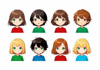 a group of cartoon people with different hair colors