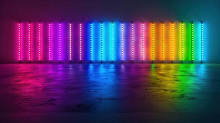 A row of neon lights in a dark room