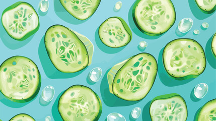 Slices of cucumber on turquoise background Vector illustration