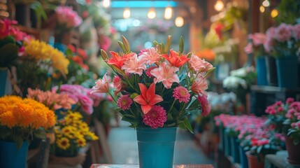 Fototapeta na wymiar Stunning Flower Shop Interior Blurred Background