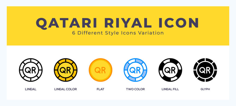 Qatari riyal icons set. Different style of icons simple vector illustration.