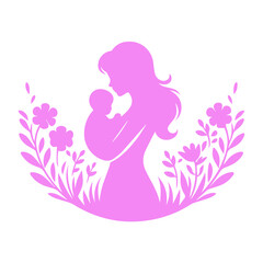 silhouettes of mother with child vector illustration