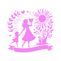 silhouettes of mother with child vector illustration