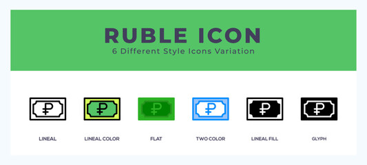 Ruble icon in different style vector illustration.