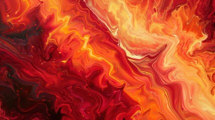 A painting of a red and yellow swirl with a fire in the background