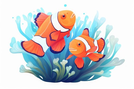 orange clownfish swimming in blue water clip art preview