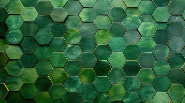 A green tile wall with hexagonal shapes