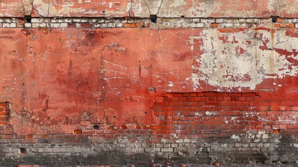 A worn section of the red brick wall slightly damaged and deteriorated at the base seen from the correct angle