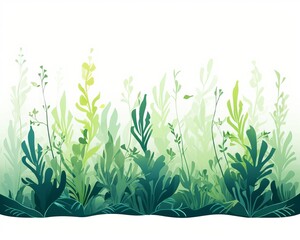 Minimalist kelp forest flat design front view underwater ecosystem theme water color Splitcomplementary color scheme
