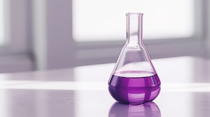 Purple Chemical Solution in Glass Flask on Lab Table