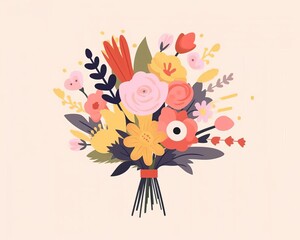 Petite flower bouquet flat design side view spring freshness theme animation Splitcomplementary color scheme