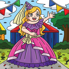 Circus Girl Princess Colored Cartoon Illustration