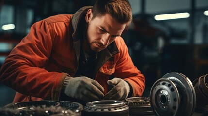 Skilled Automotive Mechanic Diligently Inspecting Precision Engine Components.