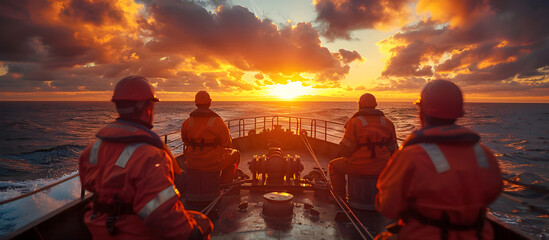Dramatic Sunset Backdrop for Cargo Ship Crew s Man Overboard Drill