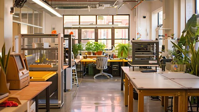 An open-plan office filled with plants enjoys abundant sunlight, creating a warm, inviting workspace.