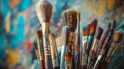 Obraz premium Artistic paintbrushes with colorful background.