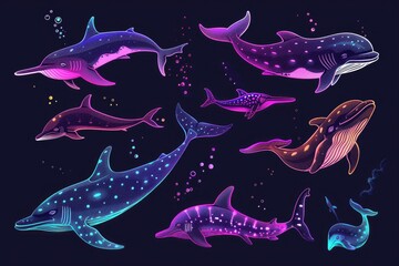 Image of different types of whales swimming together. Ideal for educational materials or marine life articles