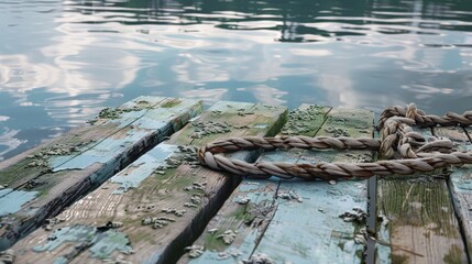 Fototapeta premium A dock with a rope tied to it and a rope tied to the other side of the dock